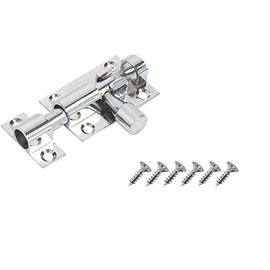 SISI UK® 38mm Door Bolt, Polished Chrome Barrel Door Bolt Lock, Door Latch with Screws, Ideal Door Locks for Internal & External Doors for Bedroom, Bathroom, Toilet, Gate, Cupboards & Cabinets