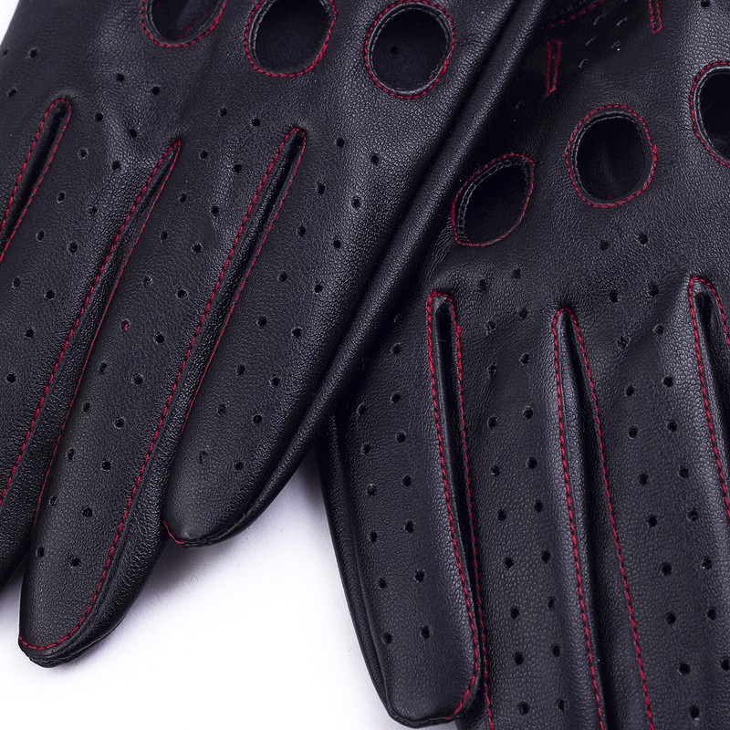 Riparo Men's Vegan Leather Full-Finger Driving Touchscreen Gloves (Large, Black/Red