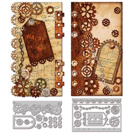 GLOBLELAND Industrial Gear Interface Tab Hole Cutting Dies for Card Making Bookmark Chain Corner Metal Die Cuts Cutting Dies Templates for Scrapbooking Journal Embossing Paper Craft Decor