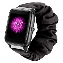 Compatible with Orit Smart Watch Bands, Giaogor Fabric Elastic Scrunchie Elastic Watch Band Women Cute Replacement Straps Compatible with Orit Smart Watch/Fitpolo Smart Watch 1.3 (Black+Leapord)