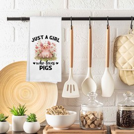 Sviojuce Just a Girl Who Loves Pigs Kitchen Towels Decorative Gifts for Pig Lovers Women 16x24, Pig Dish Towel Cloths Dishcloths Tea Towel, Pig Bathroom Kitchen Hand Towel Decor