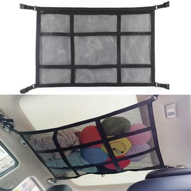 Car Ceiling Cargo Net Pocket, Interior Adjustable Double-Layer Mesh Storage Net For Medium-sized sedan SUV, Cargo Net for Car Roof Storage for Most Medium-sized sedan SUV (80 * 53cm)