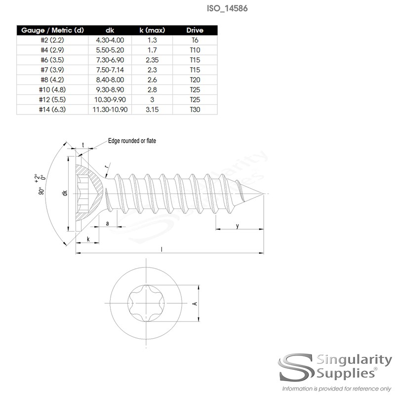 No.6 x 0.975 (3.5mm x 25mm) TX Countersunk Self-Tapping Screw