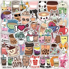 Milk Tea Coffee Stickers for Laptop (100 Pieces), Gift for Children, Teenagers, Adults, Boys, Coffee Stickers, Waterproof Vinyl Stickers for Scrapbooking, Skateboard, Car, Luggage