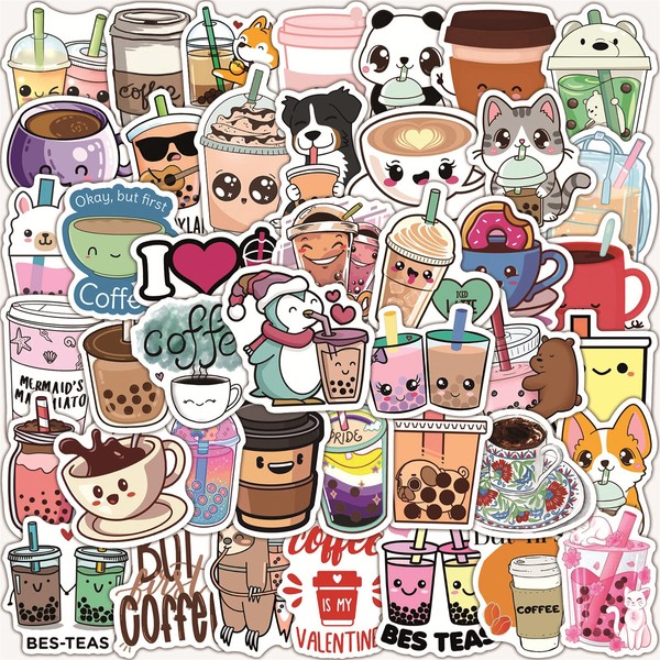 Milk Tea Coffee Stickers for Laptop (100 Pieces), Gift for