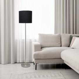 Simple Designs LF2004-BLK-LB 57" Traditional Brushed Nickel Stick Floor Lamp with Black Shade for Living Room, Hallway, Entryway, Bedroom, Office, with Feit LED Bulb Included