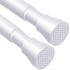 2Pcs Tension Curtain Rods for Windows 28 to 48 Inch, 7/8“ Diameter Spring Loaded Curtain Rod Adjustable Small Curtain Rods No Drilling Tension Rod for Door, Bathroom, Kitchen, White