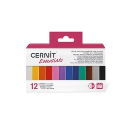 Cernit CEASS001C - Set of 12 Colours Oven Hardening Polymer Modelling Clay Essentials Ideal for Craft Activity, Multi-Colour, 1 Set
