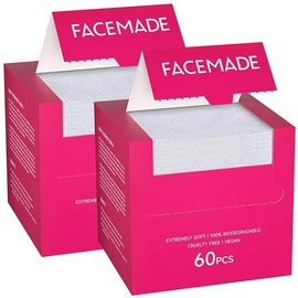 FACEMADE Disposable Face Towels XXL, USDA Certified 100% Biobased Face Towelettes, Ultra Soft Makeup Remover Dry Wipes, Disposable Facial Washcloth, Rose - Specification: 2 Pack (120 Count)
