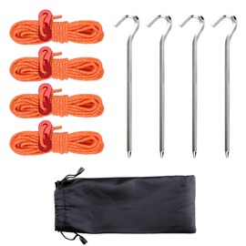 Azarxis Outdoor Camping Tent Stakes Pegs with Reflective Guyline Guy Rope and Adjuster Tensioner for Backpacking Hiking (4 Peg & 4 Ropes)