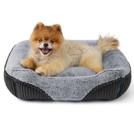 Bedsure Washable Dog Bed Small Dog＆Cat- Rectangle Fluffy Plush Kitten Puppy Bed, Comfy Corduroy Fleece and Nonskid Bottom,20x19x6inches,Suitable for Pet Up to 15lbs,Grey