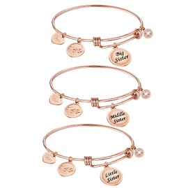 BEKECH 3pcs Big Middle Little Sister Bangle Bracelet Set 3 Sisters Jewelry for Triplets Girls Long Distance Friendship Jewelry (rose gold)