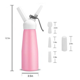 Professional Whipped Cream Dispenser, Aluminum Whipped Cream Canister, Whipped Cream Maker with 3 Decorating Nozzles and 1 Brush or Making Desserts Gourmet Cream