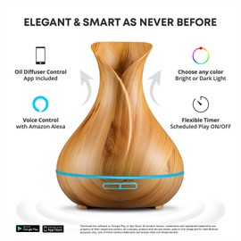 Sierra Modern Home Smart WiFi Wireless Essential Oil Aromatherapy Diffuser - Works with Alexa & Google Home – Phone App & Voice Control - 400ml Ultrasonic Diffuser & Humidifier - LED & Timer Settings