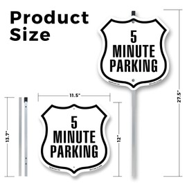 5 Minute Parking 12 inch X 12 inch Shield Shaped Rust-Free Aluminum Metal Sign with Aluminum Mounting Stake Weather Resistant Made in the USA