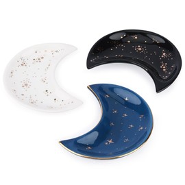 Moon Shape Jewelry Tray, 3pcs/Set Ceramic Moon Decorative Trinket Dish, Organizing Necklace Earrings Keys Jewelry Plate, for Women Girls in Vanity Bathroom Engagement Ring(3 Colors)