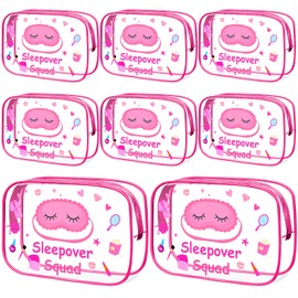 Aliceset 8 Pcs Sleepover Party Supplies Sleepover Squad Makeup Bags Slumber Birthday Party Favors Spa Squad Cosmetic Bag Spa Stuff Waterproof Toiletry Pouches Girls Night Decorations (Rose Red)