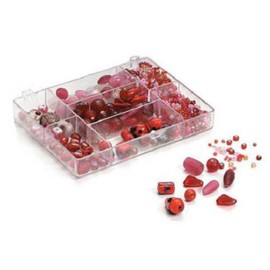 Darice Jewelry Designer GLASS Jewelry BEADS RED Assorted Sizes & Shapes 125 grams in 7 Compartment Case