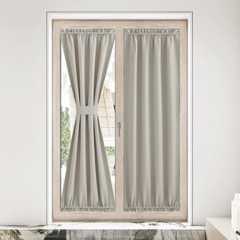NICETOWN Natural Door Window Curtains for Doorway, Farmhouse French Door Curtain Thermal Insulated Blackout Door Shade for Patio Kitchen Bathroom Door Window, 1 Panel, 36" W x 80" L