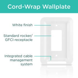 Cordinate Cord-Wrap Cable Wrap Wall Plate, Desinger Receptacle, Ideal for Cable Management and Cord Organization, 54582