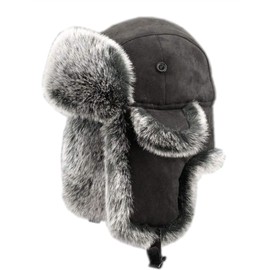 Insun Unisex Aviator Hat Suede Windproof Trapper Hat Warm Faux Fur Russian Hat, black