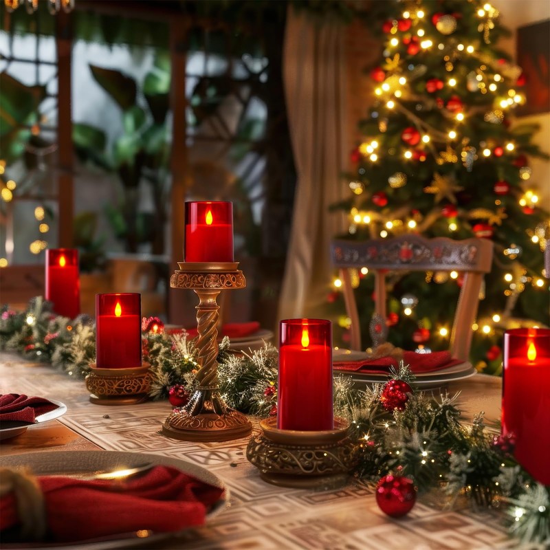 Homemory Christmas Red Flickering Flameless Candles, Battery Operated Acrylic LED
