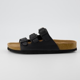 CUSHIONAIRE Lela Slip On Womens Sandals with Vegan Adjustable Straps & Genuine Suede Cork Footbed - Comfortable Memory Foam Sandals for Women 2025, BLACK 7