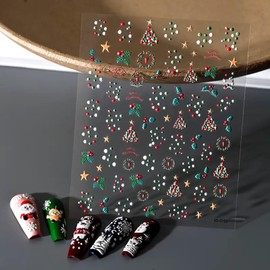 2Pcs Christmas Nail Art Stickers Decals 5D Christmas Nail Decals Colorful Balls Christmas Tree Star Fruit Wreath Christmas Design Stickers Xmas Nail Art Supplies Christmas Nail Decoration for Women
