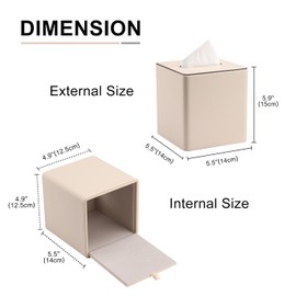 KINGFOM Leather Tissue Box Cover – Square Modern PU Leather Tissue Holder, Cube Tissue Dispenser for Home, Office, Bedroom, Bathroom – Elegant Minimalist Style (Beige-Square)