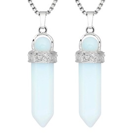 Kyeygwo 2 Piece Healing Stone Dot Pendant Necklace for Men and Women, Hexagon Silver Plated Reiki Chakra Polished Stone Pendant for Unisex, 18 carat white gold plated., White