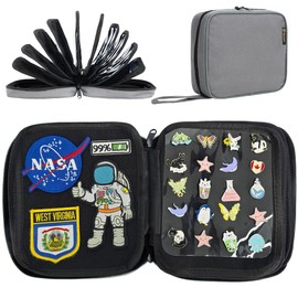 PACMAXI Portable Travel Brooch Pin Carrying Case for Enamel Pin, Lapel Pin, Pins Storage Organizer Case, Pin Collections Display Bag with 10 Pages, Hold Up to 160 pins. (gray)