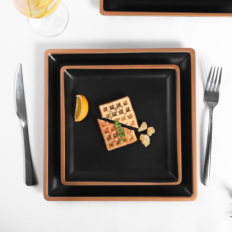 Gofunfun Melamine Dinnerware Sets Service for 4, Square Dinner Plates