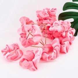Semato Neon Pink Velvet Scrunchies, Hair Ties and Ponytail Holders for Women - Christmas Hair Accessories (Neon Pink)
