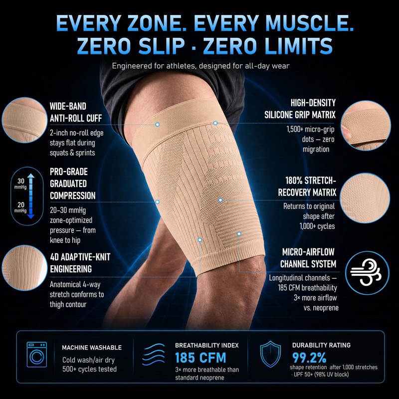 Hamstring Compression Sleeve for Men and Women - Non-Slip Thigh