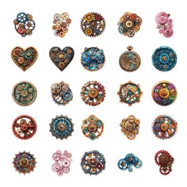 50 Pcs Mechanical Gears PET Aesthetic Stickers for Scrapbooking Journaling Junk Journal Scrapbook Supplies - Steampunk Vintage Waterproof Transparent for Resin Crafts Decorative (Gear)