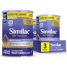 Similac 360 Total Care Gentle Comfort Baby Formula, Easy-to-Digest Formula, Has 5 HMO Prebiotics, Powder Infant Formula, 36-oz Can, Pack of 3