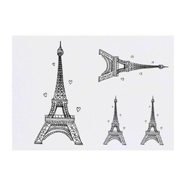 4 x 'Eiffel Tower' Temporary Tattoos - Water Resistant, Skin-Safe, Non-Toxic Transfers, Mixed Sizes (TO00004662)