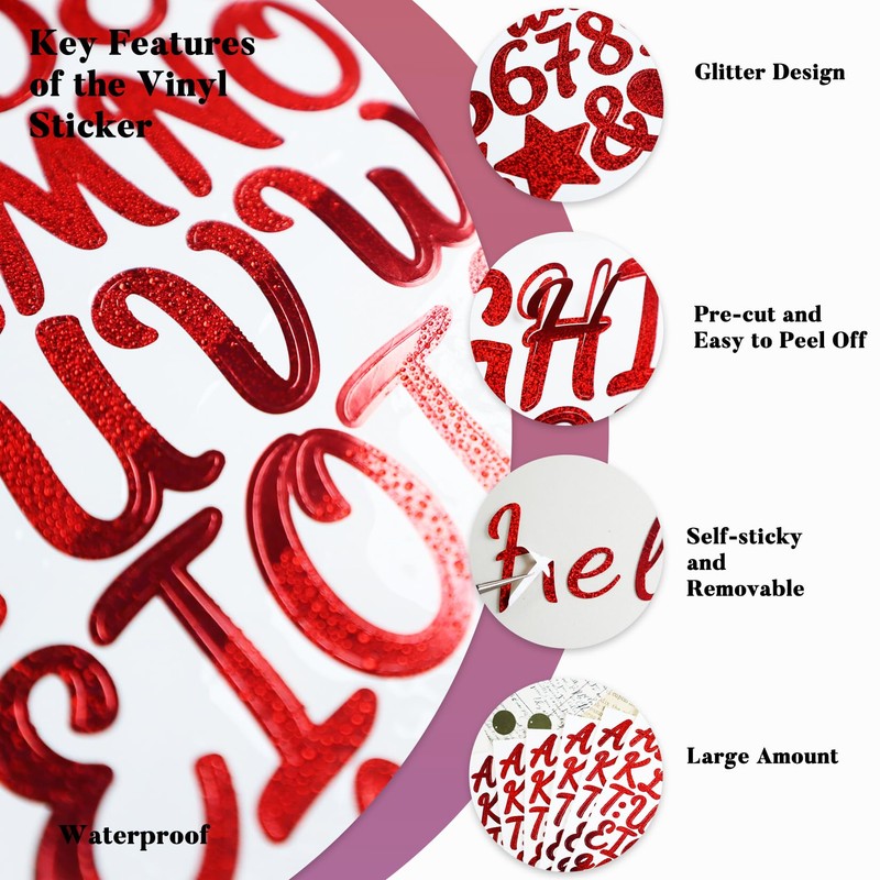 BINLINHONGO 1040 Small Glitter Alphabet Number Stickers,10 Sheets 1 Inch