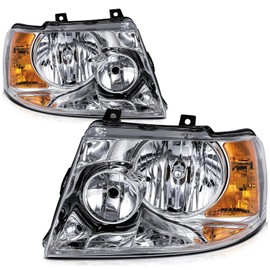 OCPTY Headlight Assembly Pair Replacement For 2003-2006 for Ford Expedition Clear Lens Chrome Housing Amber Reflector