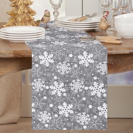Silver Snowflake Table Runner, 27*275cm/11*108inch Glitter Xmas Long Table Runner with Golden Snowflake Confetti Winter Christmas Table Cloth for Kitchen Dining Party Table Decoration