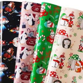 BOLIANNE Christmas Wrapping Paper for Kids Boys Girls - Funny Xmas Holiday Gift Wrap with Gnomes, Santa, Penguins, Sloths for Party - 8 Large Sheets, Cute Design, 27 x 37 Inch, High Gloss