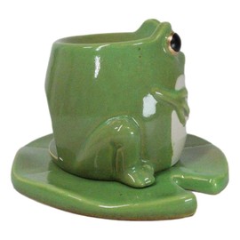 Ebros Gift Animal Forest Whimsical Green Toad Frog On Lily Pad Ceramic Essential Oil Wax Burner Warmer Figurine Tea Light Candle Holder Home Aromatherapy Accessory
