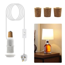 Bottle Light Kit, E14 Bottle Lamp Adaptor Kit, 240 cm Extended DIY Bottle Lamp Kit, Lamp Kits Do It Yourself, White DIY Lamp Fittings Kit for Table Lamp, 3 Sizes of Corks Include, for Bedroom,Office