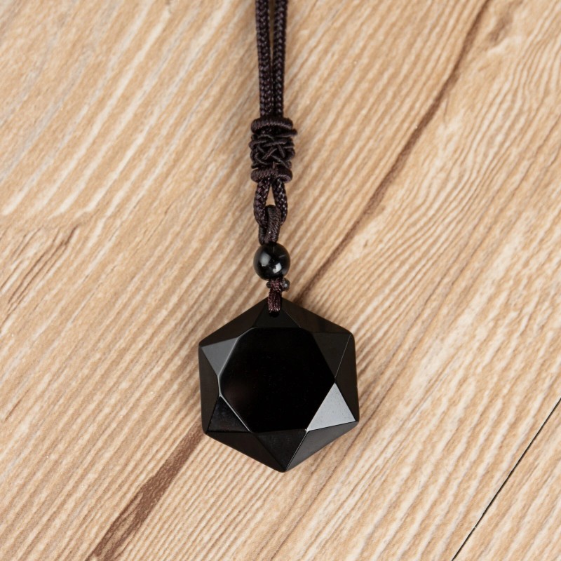 Black Obsidian Hexagram Pendant Necklace Healing Protection Crystal Jewelry