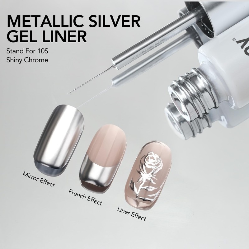 GAOY Metallic Silver Gel Nail Polish Art Liner, 8ml 3D