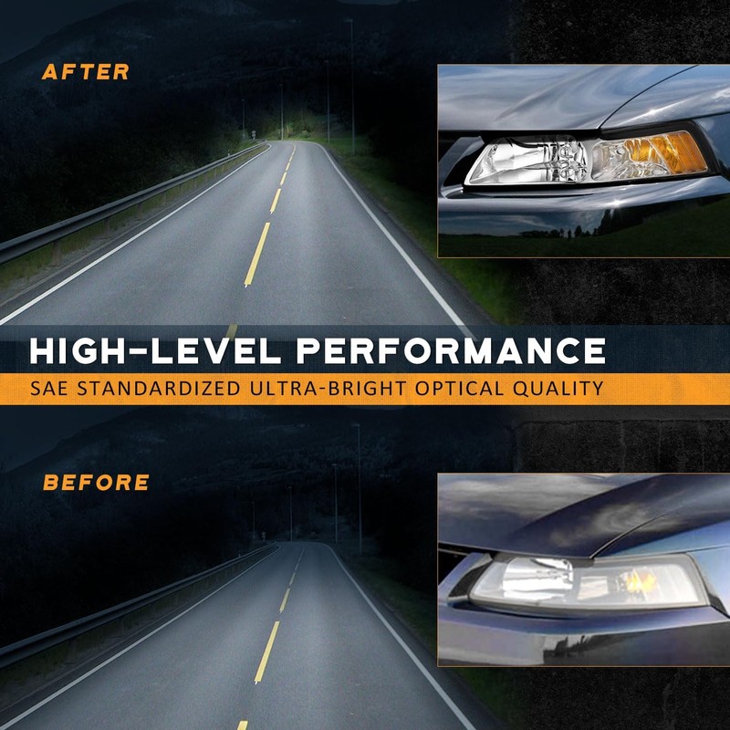 WEELMOTO Halogen Headlights for 1999-2004 Ford Mustang Headlight Assembly Pair