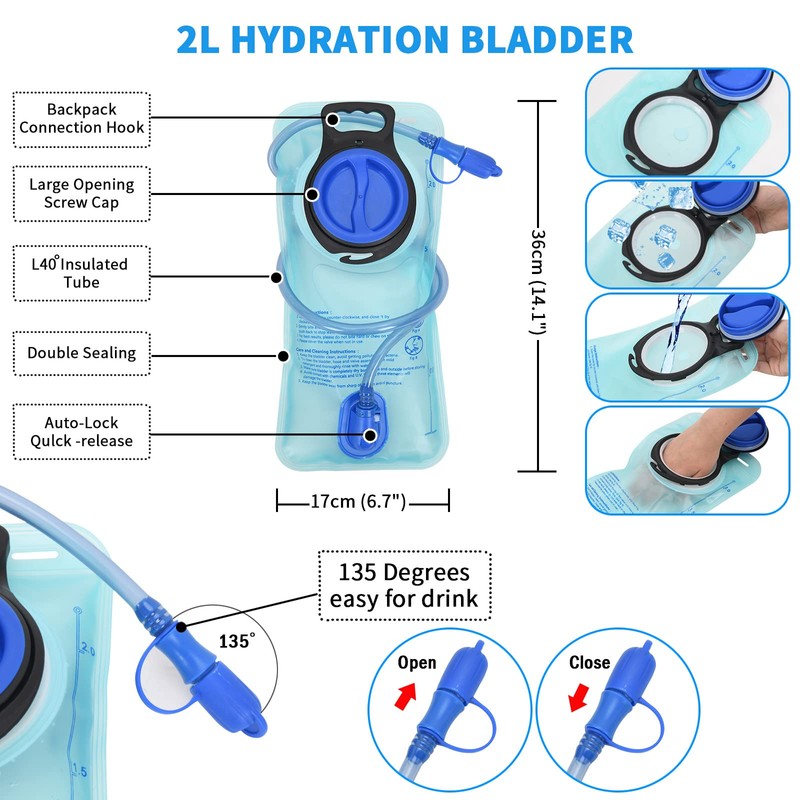 Roptat Hydration Backpack Pack with 2L Hydration Bladder - Lightweight