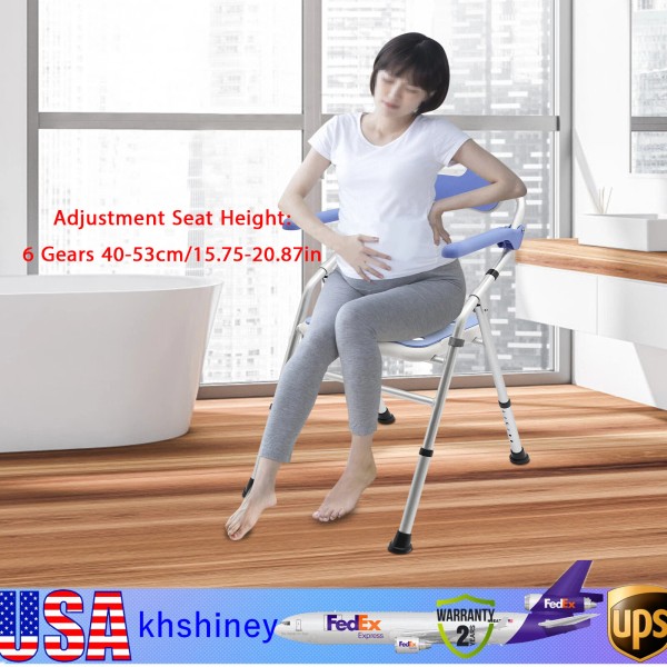 Unbranded Adjustable Foldable Shower Seat Folding Bath Chair w/ Arm