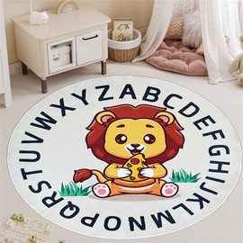 Apioiqa Lion Carpet Round ABC Play Mat Soft Nursery Rugs Kids Play Mat Alphabet Playroom Rugs Non-Slip Kids Rugs for Classroom Nursery Room Kids Room Decor (47 inch, Alphabet)