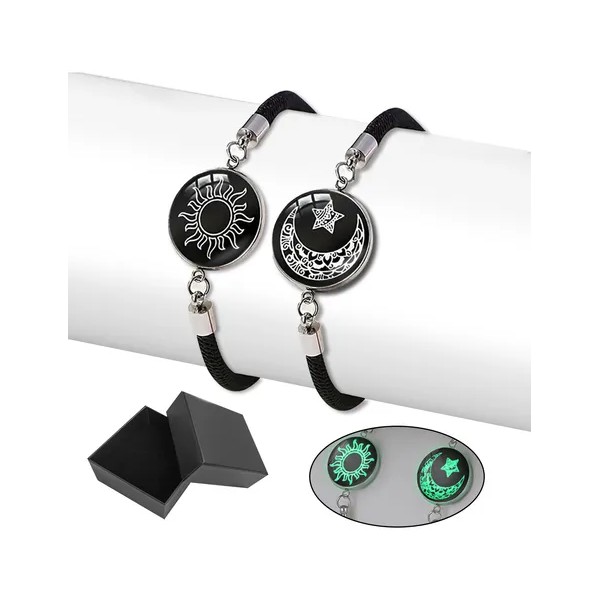 2pc Pulseras Para Parejas De Sol Y Luna Brilla Oscuridad